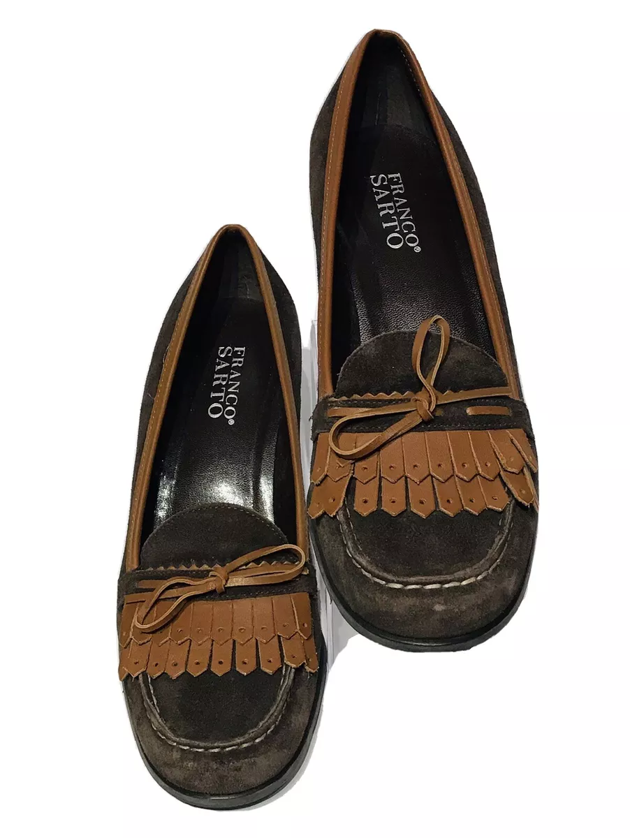 Franco Sarto Womens Brown Suede Tassel Loafer Wedge Shoe Size