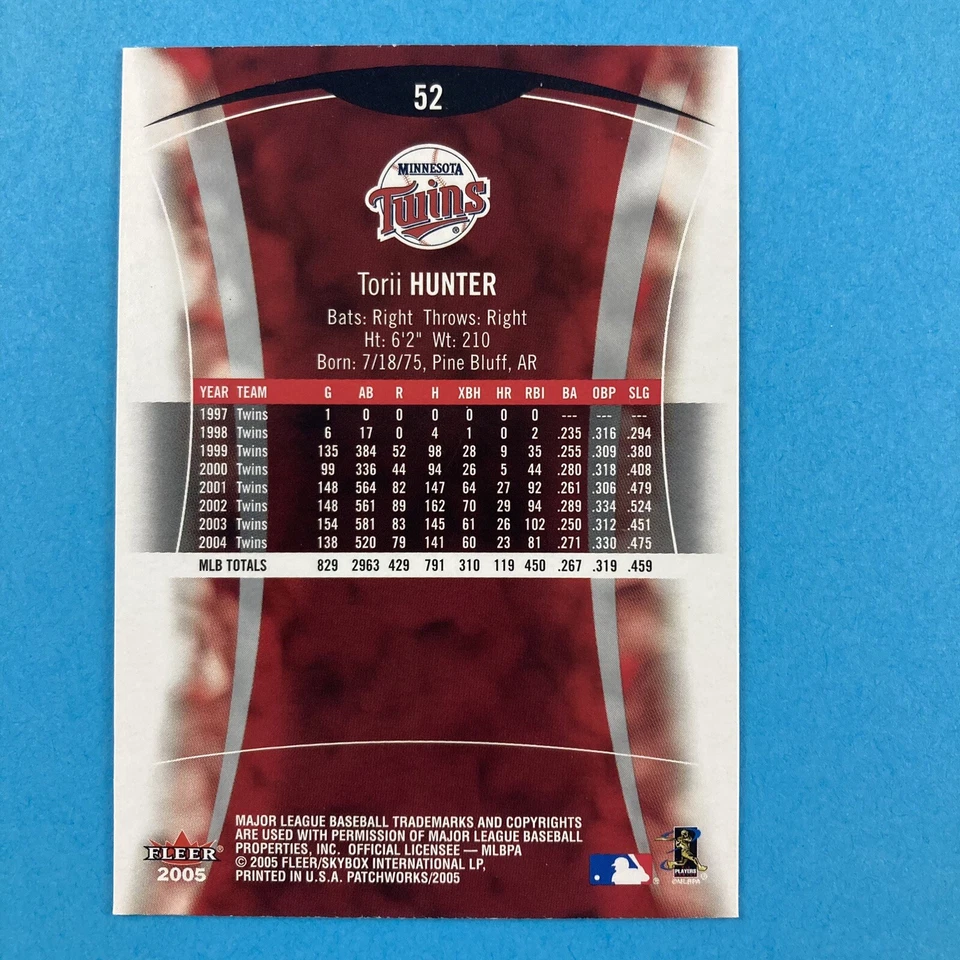 Torii Hunter 2005 Fleer Patchworks Card #52 MLB Minnesota Twins - Image 2 of 2