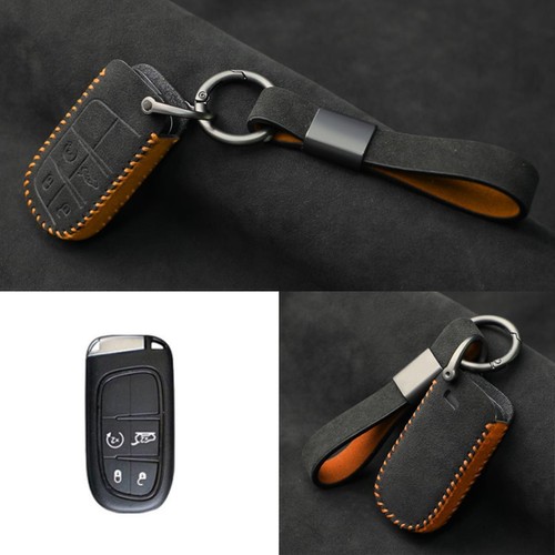 Full Suede Covered Key Fob Remote Protector Holder Cover Case For Jeep A - Picture 2 of 8