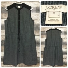 J Crew Wool Blend Sheath Dress Women’s M Gray Black Button Front Sleeveless