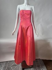 Jessica McClintock For Gunne Sax Vintage Strapless Coral Pink Gown With Rhinesto