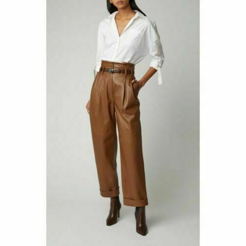 Women's Lambskin Tan Leather Joggers 