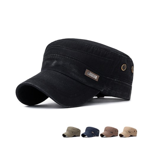 Men Washed Cotton Military Caps Cadet Army Hat Adjustable Flat Top Cap Stylish - Picture 3 of 16