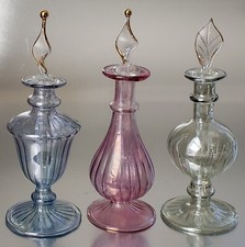PerfumeVintage 3 Egyptian Hand Blown Glass Iridescent  Bottles With Gold Trim