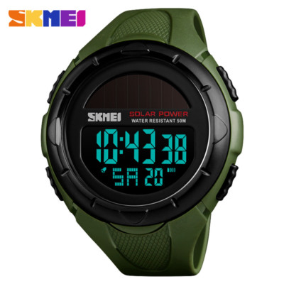 SKMEI Men's Fashion Silicone Solar Power Sport Big Dial LED Digital Wristwatch