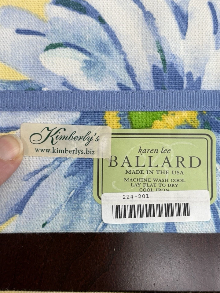 Karen Lee Ballard Placemat & Napkins Set of 2 Yellow w/ Blue Floral, Ribbon Trim - Image 3 of 4