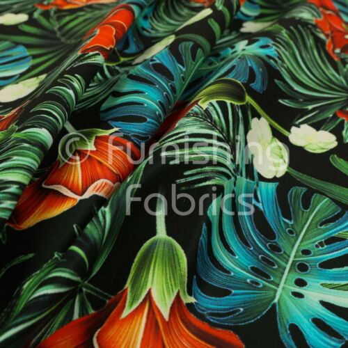 Full Black All Over Jungle Leaf Floral Pattern Velour Velvet Upholstery Fabrics - Afbeelding 1 van 5