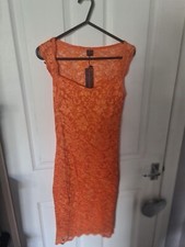Orange All over Lace Bodycon Dress Spring Summer Size S Small