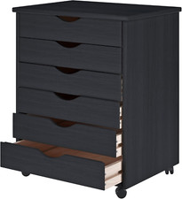 -Jela Original Roll Cart, Solid Wood, 6 Drawer Extra Wide Drawers Roll Carts, Bl