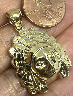 GoLD Indianer Indianer Häuptling Anhänger Apache 10k Halskette Diamantschliff 1,30''