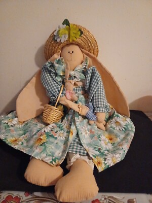 Delton Fine Collectables Straw Daisy Hat And Dress Bunny With Basket