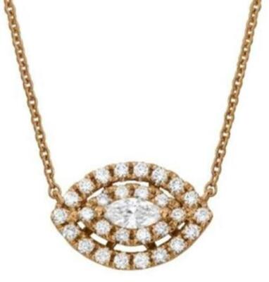 .46CT DIAMOND 14K ROSE GOLD ROUND & MARQUISE DOUBLE HALO EVIL EYE LUCKY NECKLACE