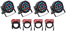  4 Rockville RockPAR50 LED RGB Compact Par Can DJ/Club DMX Wash Lights Cables