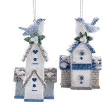 Birdhouse Blue and White Ornaments