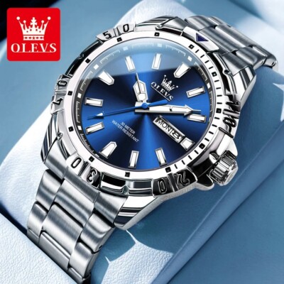 OLEVS Waterproof Quartz Luminous Watch Men Luxury Business Date Men's Strap