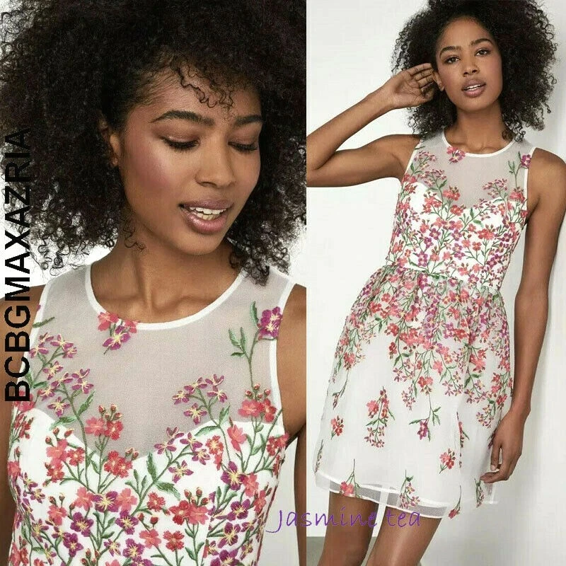 NEW BCBG MAX AZRIA FLORAL EMBROIDERED ILLUSION DRESS DDB6188167 SIZE 8 398.00