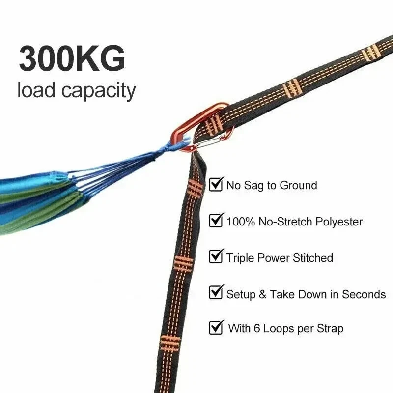 2M Polyester Straps Reinforced For Outdoor Camping Hammock With 5+1 Rings 2PCS - Image 3 of 4