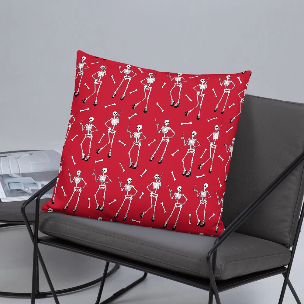 Sassy Smoking Skeleton Throw Pillow in Red