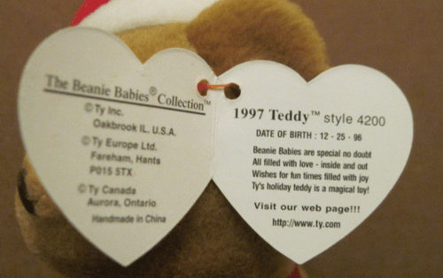 1996 TY BEANIE TEDDY STYLE 4200 BROWN NOSE, BLK EYES 10 TAG ERRORS- PVC PELLETS - Picture 4 of 4