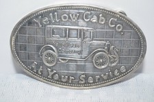 VTG Yellow Cab At Your Service Belt Buckle Bay State Silver Smith England Made