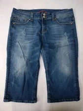 Vigoss Capri Jeans Size 17 Juniors Womens Medium Wash Blue Light Distressing 