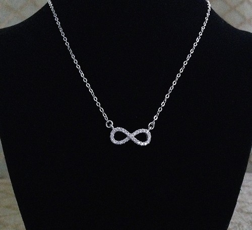 925 Sterling Silver Cubic Zirconia Infinity Adjustable Charm Chain Necklace - Picture 2 of 5