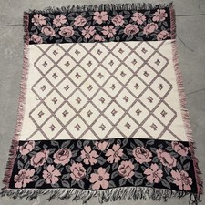 VTG Floral Tapestry Woven Throw Blanket Pink Floral Cottagecore 60 x50 Throw