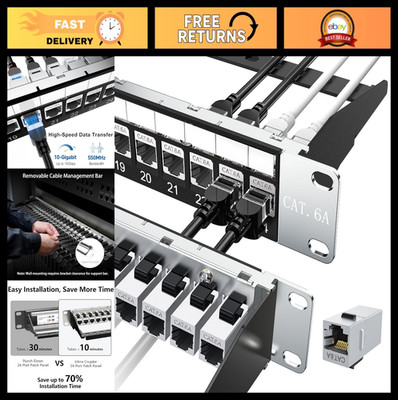 24-Port Cat6A Patch Panel, 19  Rackmount/Wall Mount, 10Gbps, Shielded Keystone C