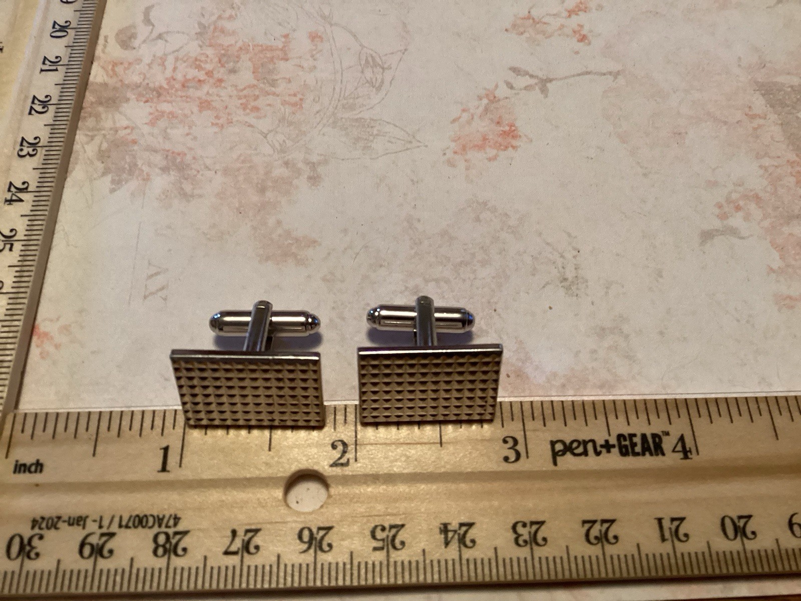 Rectangular Shields Cufflinks Silver Tone Etched … - image 10