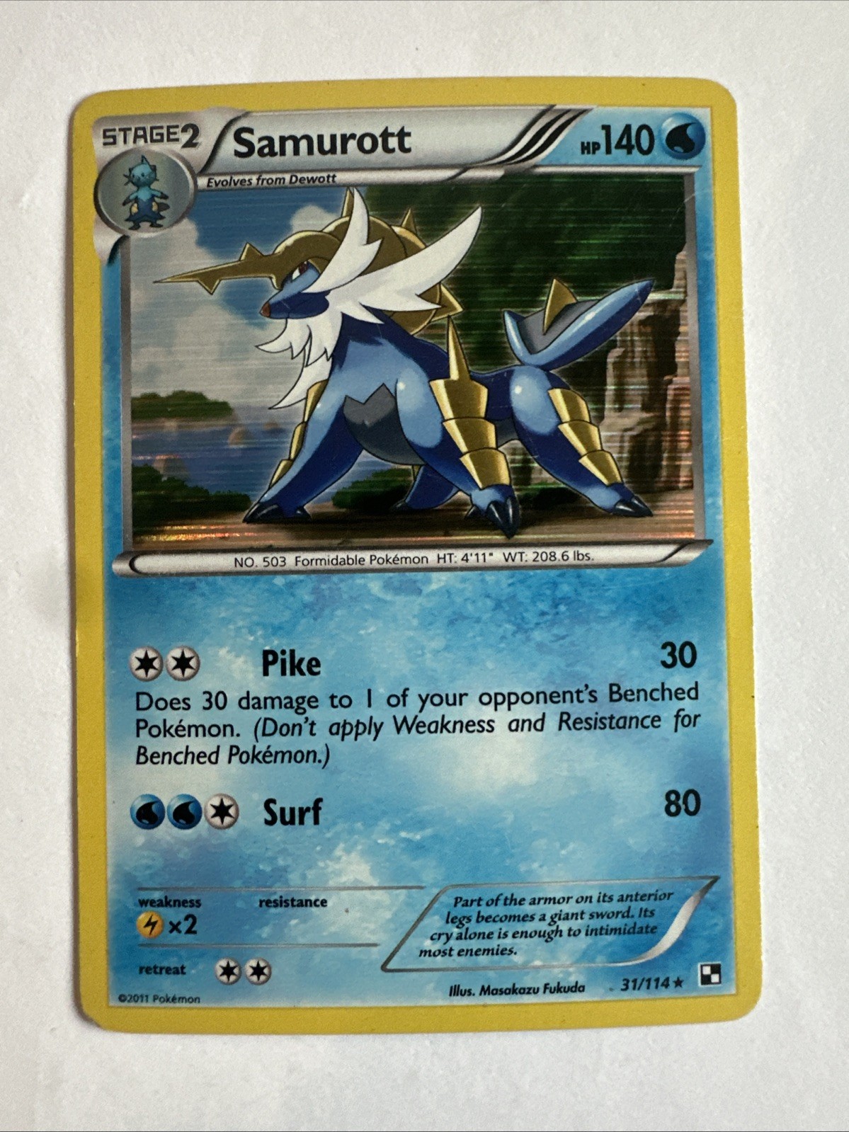 NM Samurott 31/114 Holo Rare Black & White Pokemon 2011
