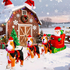 12FT Christmas Inflatables Santa Riding a Sleigh 2025 NEW LED Outdoor Decoration