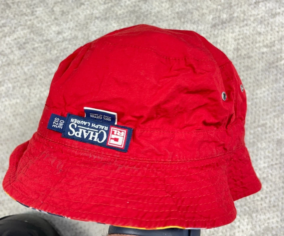 Gorra de Colección Chaps Ralph Lauren Bucket Sombrero Rojo Estampado Floral Reversible OSFM Años 90 Foto 2 de 4
