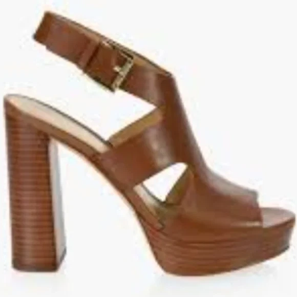 Michael Kors Noelle Sandalias de plataforma de cuero marrón/tostado talla 7,5 Foto 3 de 3