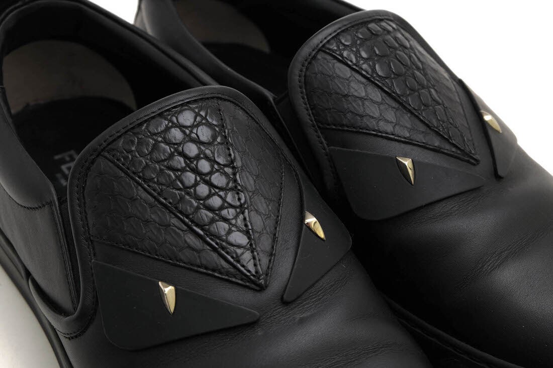 FENDI フェンディ スニーカー 黒 UK7(25.5cm位) 4103825Y0011 FENDI Men's Sneakers Size UK7 Calf Leather Black Bag Bugs