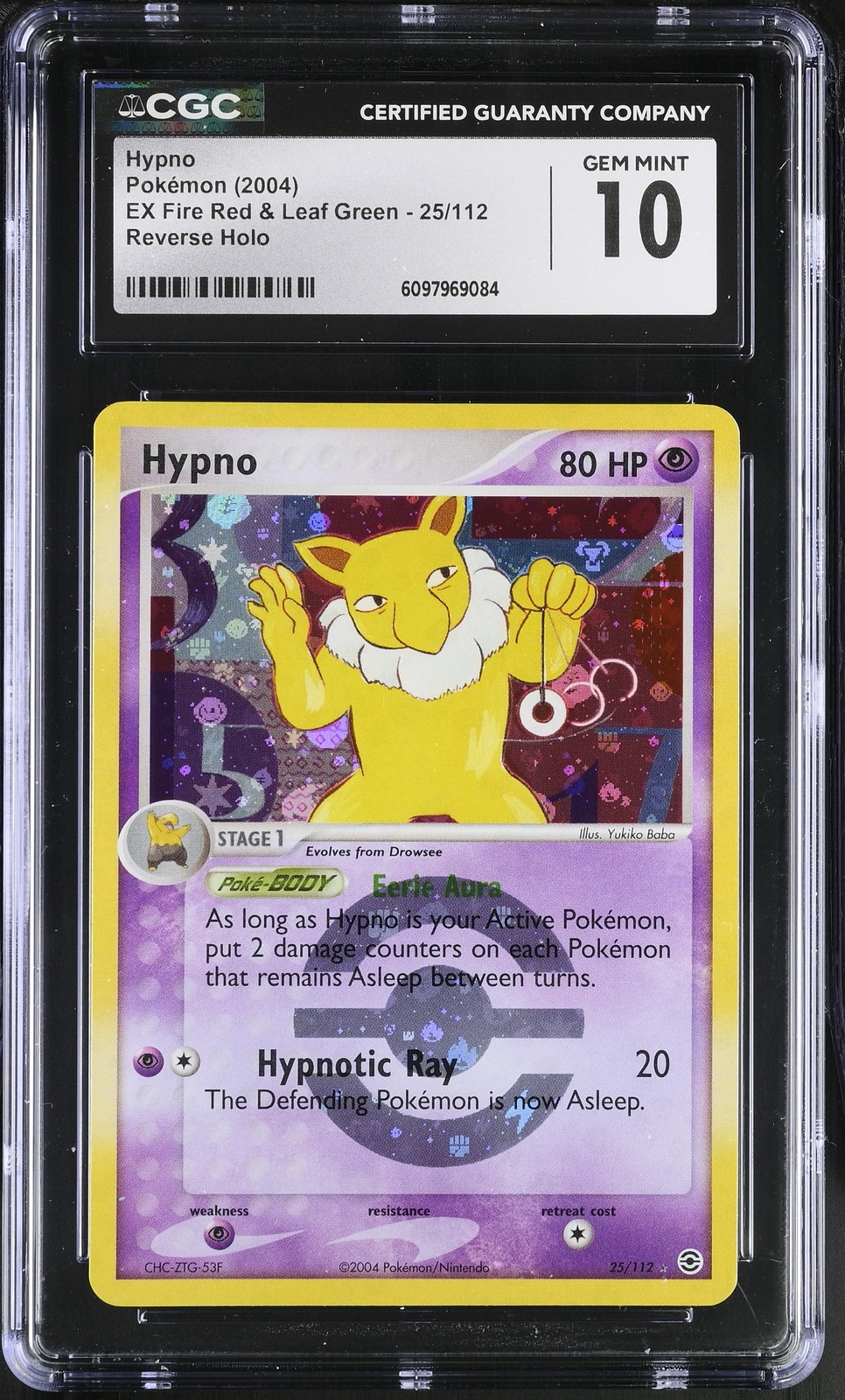 CGC 10 GEM MINT Hypno EX Fire Red & Leaf Green 25/112 Reverse Holo Pokemon Card