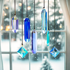 Crystal Prisms Suncatcher for Window Hanging, 7PCS Blue Dreams Sun Catcher