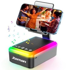 Gifts for Men Women, Cell Phone Stand with Bluetooth Speaker and Light, Black