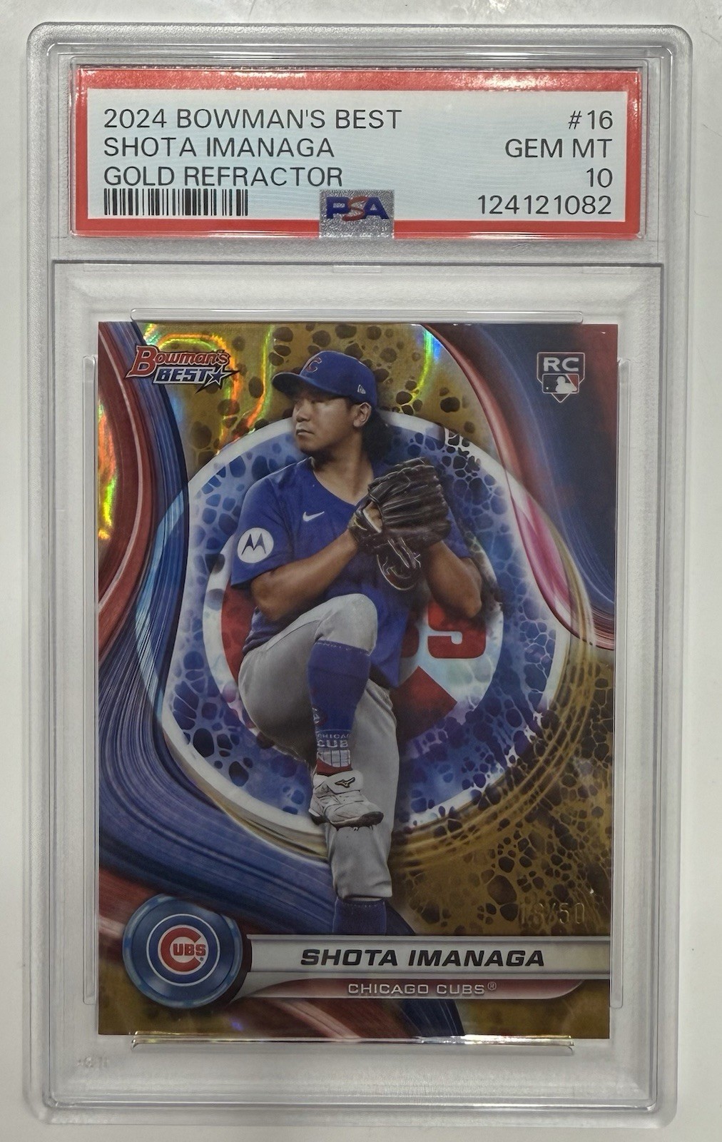 2024 Bowman's Best Shota Imanaga RC Gold Refractor /50 #16 Cubs PSA 10! POP 3!