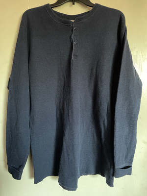 Vintage Men's LL Bean Blue Wool Blend Henley Two Layer River Driver Shirt Sz L