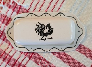 Early 50s Royal China Butter Dish Weathervane or Early Morning Pattern Farmhouse