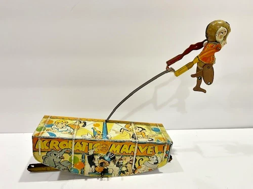 799 ~ Vintage 1930's  Acrobatic Marvel Tin Litho W/U Monkey Balancing Toy! Works