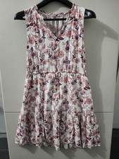 GAP Dress Womens M Pink Sleeveless Flare Tier Vneck Waist Tie Floral Lined Boho