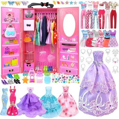 Kleider Kleidung Zubehör Set Schuhe Konvolut Tasche für Barbie Puppe 84Teile