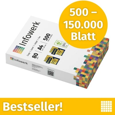 Infowerk Druckerpapier Kopierpapier 500 - 150000 Blatt A4 80g Premium Hochweiß - Bild 1 von 2