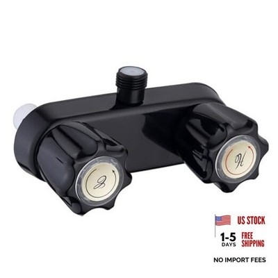 Camper Shower Dual Faucet – RV Shower Valve Diverter With Winged Levers, Black, 4-Inch 2-Hole Fit, 2.4 GPM For Campers & Trailers