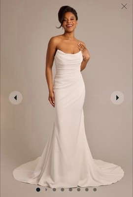 Galina Signature Soft White Strapless Satin Mermaid Wedding Dress Size 4