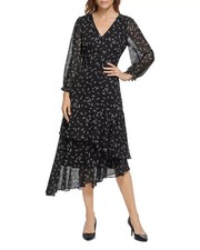 KARL LAGERFELD PARIS Floral Chiffon Dress Black Size 4 NEW
