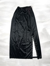 Vintage Black Full Length Formal Slip Petticoat Lace Scallop Trim Kick Slit S