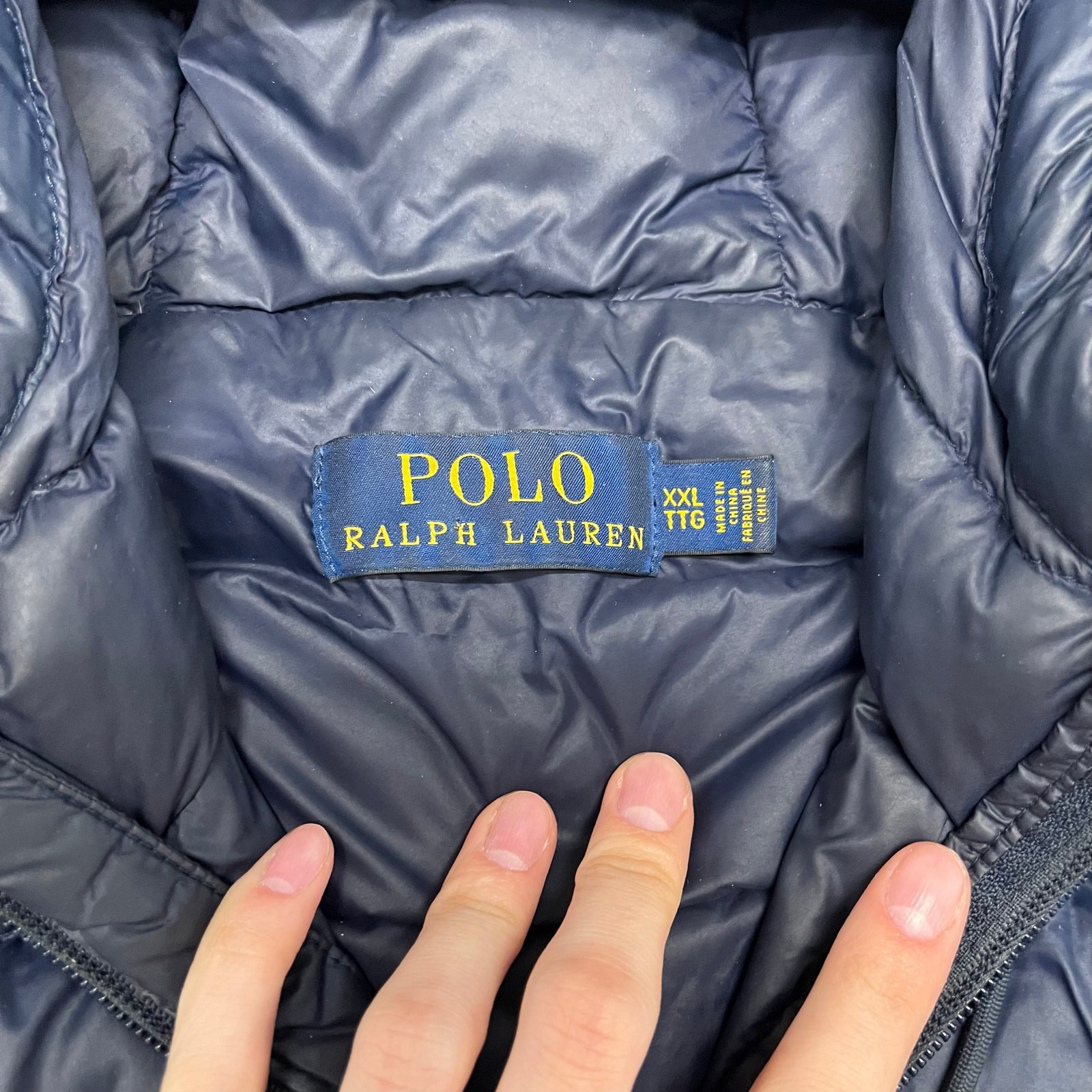 Polo Ralph Lauren blu navy uomo 2XL rosso pony full zip cappuccio puffer jacket