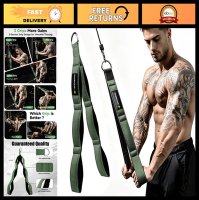 3 Grip Lengths Tricep Rope Cable Attachment - Ergonomic Handles, Greater ROM, Gy